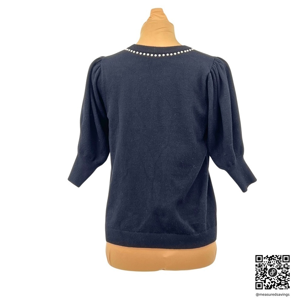 Small - EUC - CeCe Black, Puff Sleeve, Pearl Choker, Short-Sleeve Sweater - Picture 4 of 9